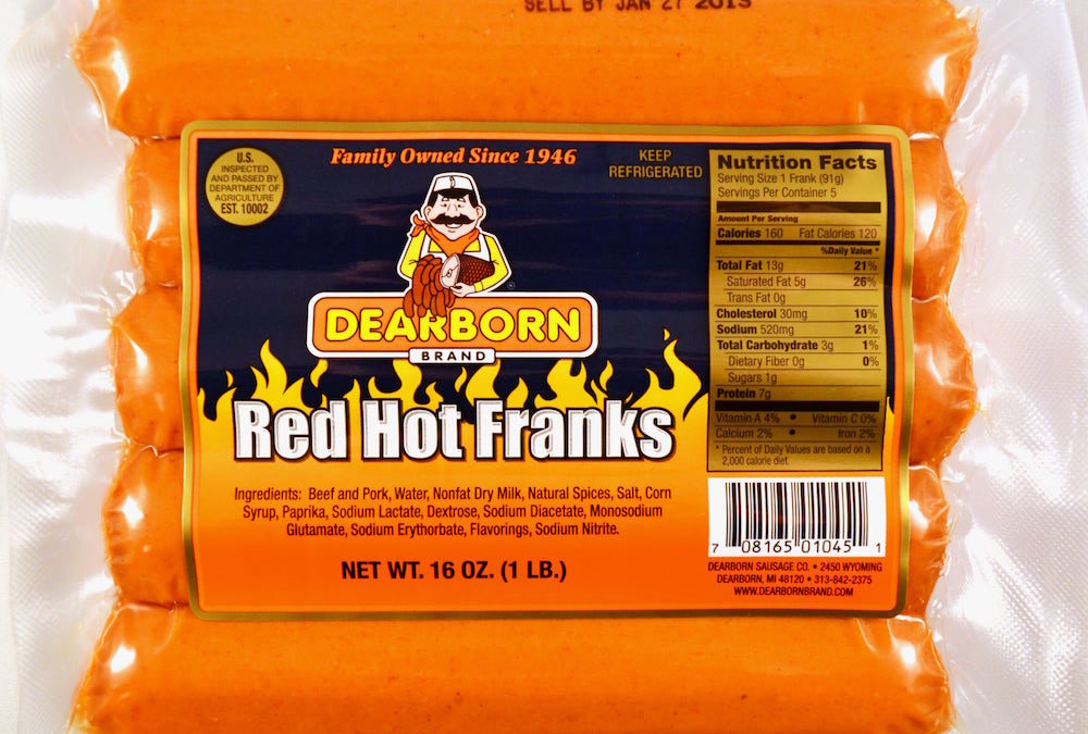 Skinless Franks Red Hots 5 to 1 (10 lbs)