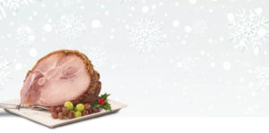 Holiday ham on snowflake background